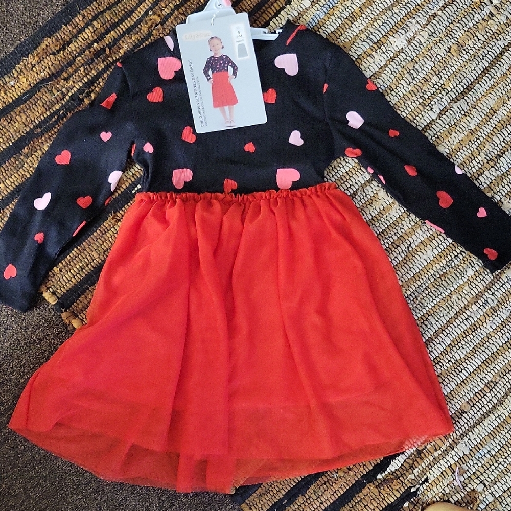 Kids Heart-Print Black & Red Tulle Skirt Dress